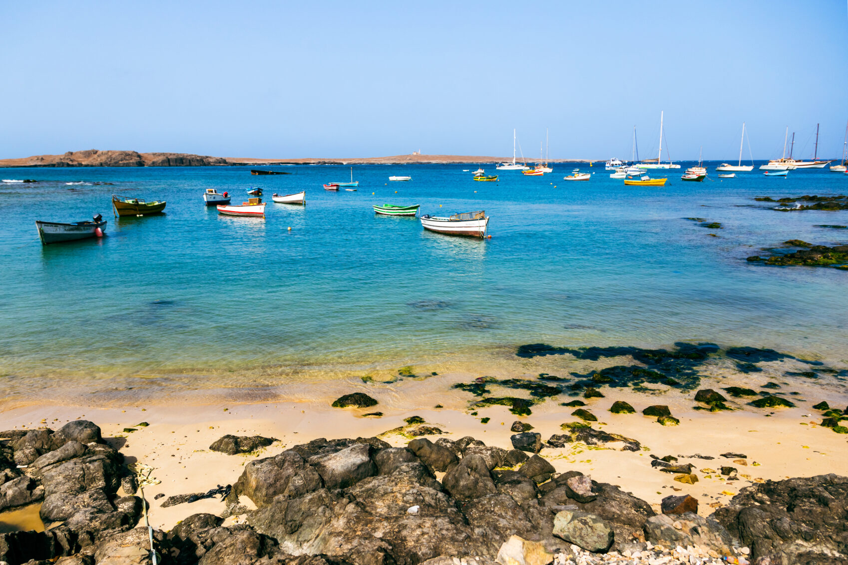Boats in a bay in Sal Rei, Boa Vista