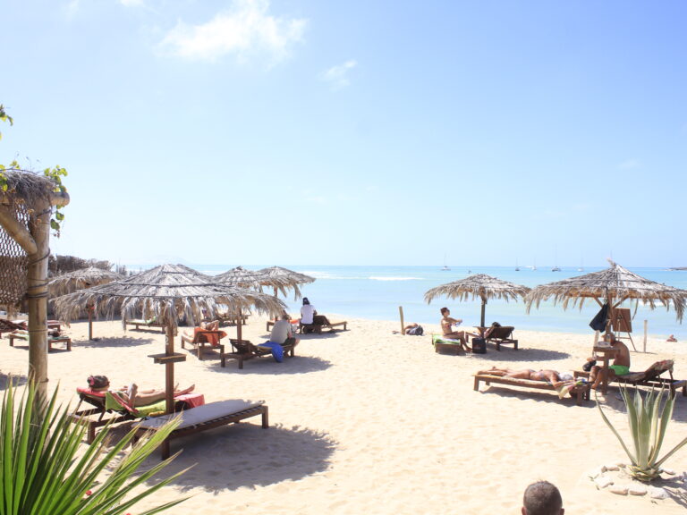 View of the beach and ocean from Toca da Garoupa beach bar, Sal Rei, Boa Vista